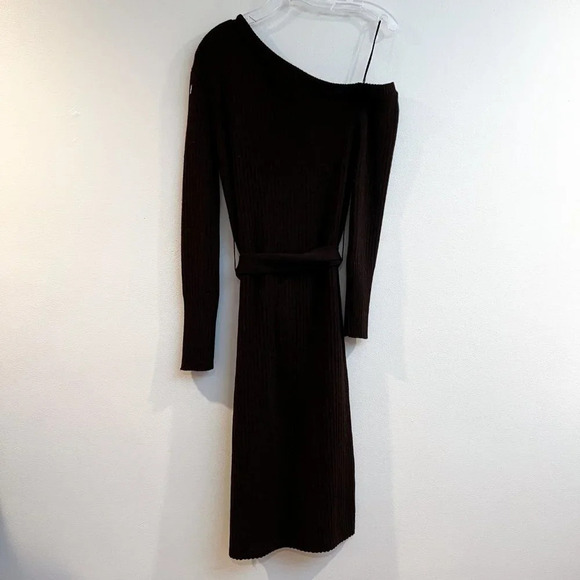 Eleven Six Ana Alpaca Blend Knit Espresso Brown Ribbed Belted Midi Dress M NWT - Picture 11 of 11